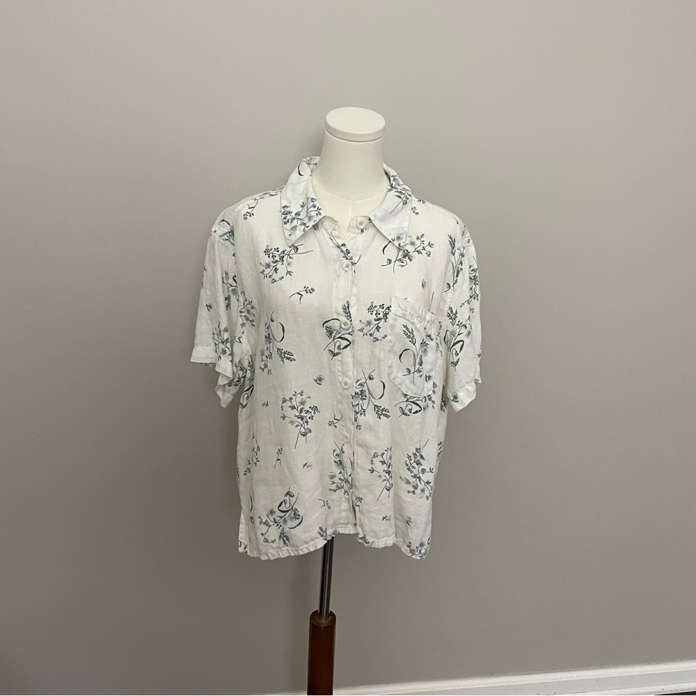 Vintage Bay Street Top Cropped Floral Linen Boxy Cottagecore Grandmacore Ivory